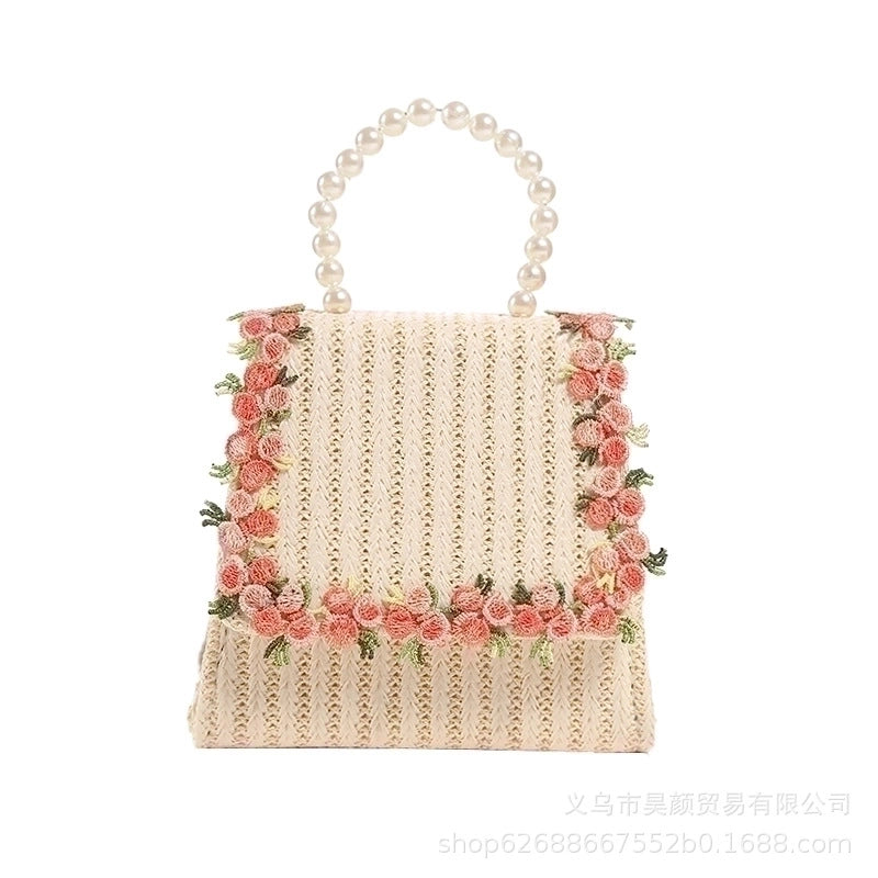 Women's Small Straw Flower Cute Square Flip Cover Handbag