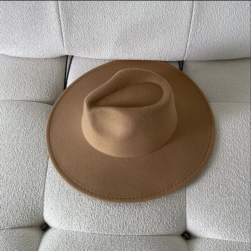 French Style Flat Top Hat Women's Spring And Autumn Winter And Summer  Camel Color Flat Rim Knight Wide Brim Woolen Jazz Hat Men