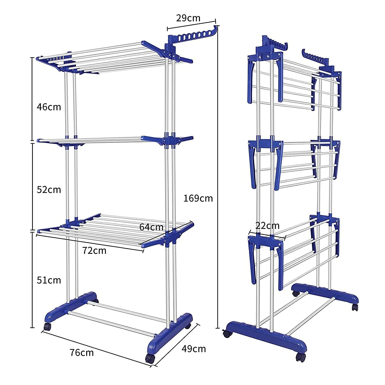 Three Layer Clothes Dryer . Stainless Steel Foldable Clothes Laundry Drying Rack