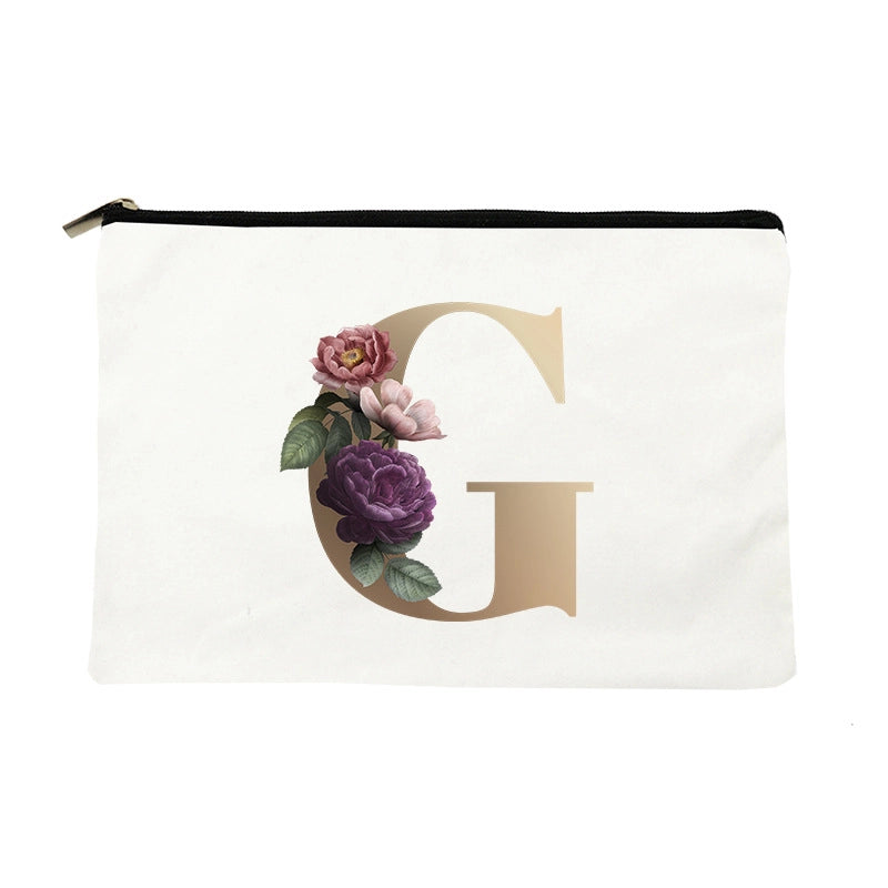 Letter Flower Makeup Bag Personalized Style English Letters Hand-held Cosmetic Bag Canvas Bag