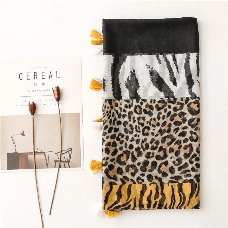 Women's Streetwear Leopard Voile Winter Scarves