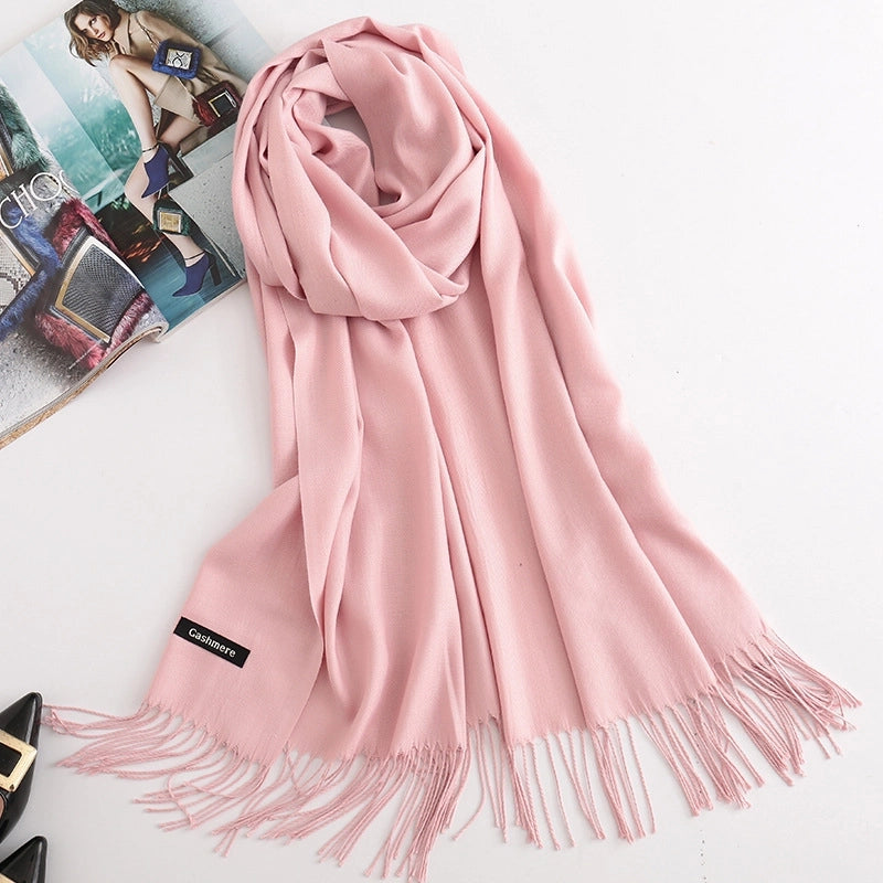 Women's Elegant Classic Style Solid Color Polyester Tassel Scarf