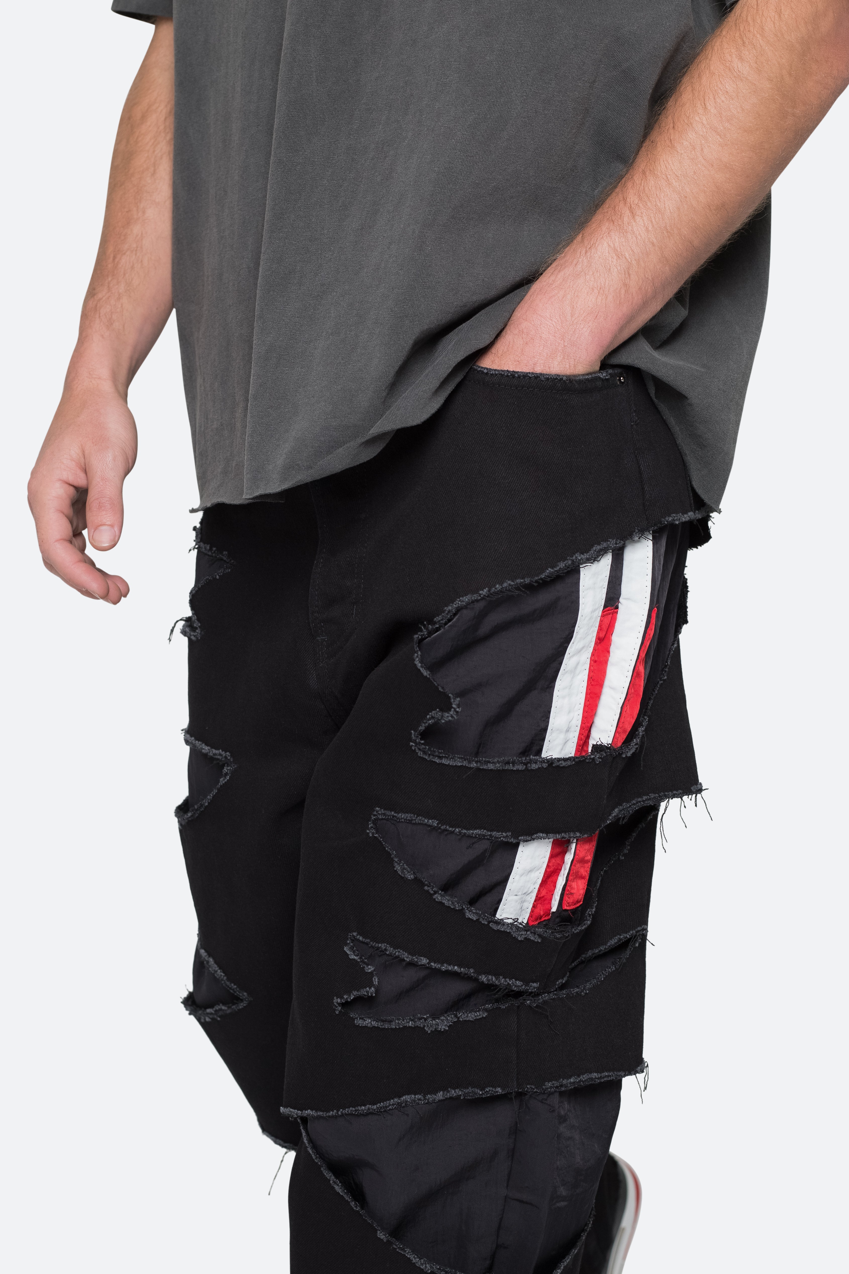 Ultra Baggy Track Lined Denim - Black/Red