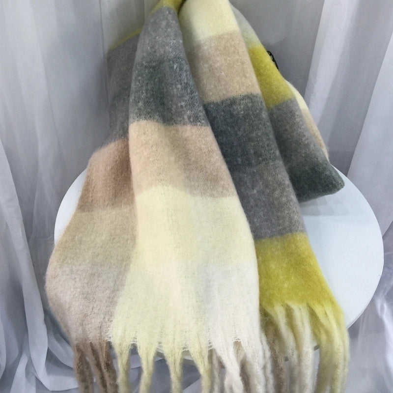 Mohair Nipped Color Scarf Cashmere Thickened Warm Scarf Shawl