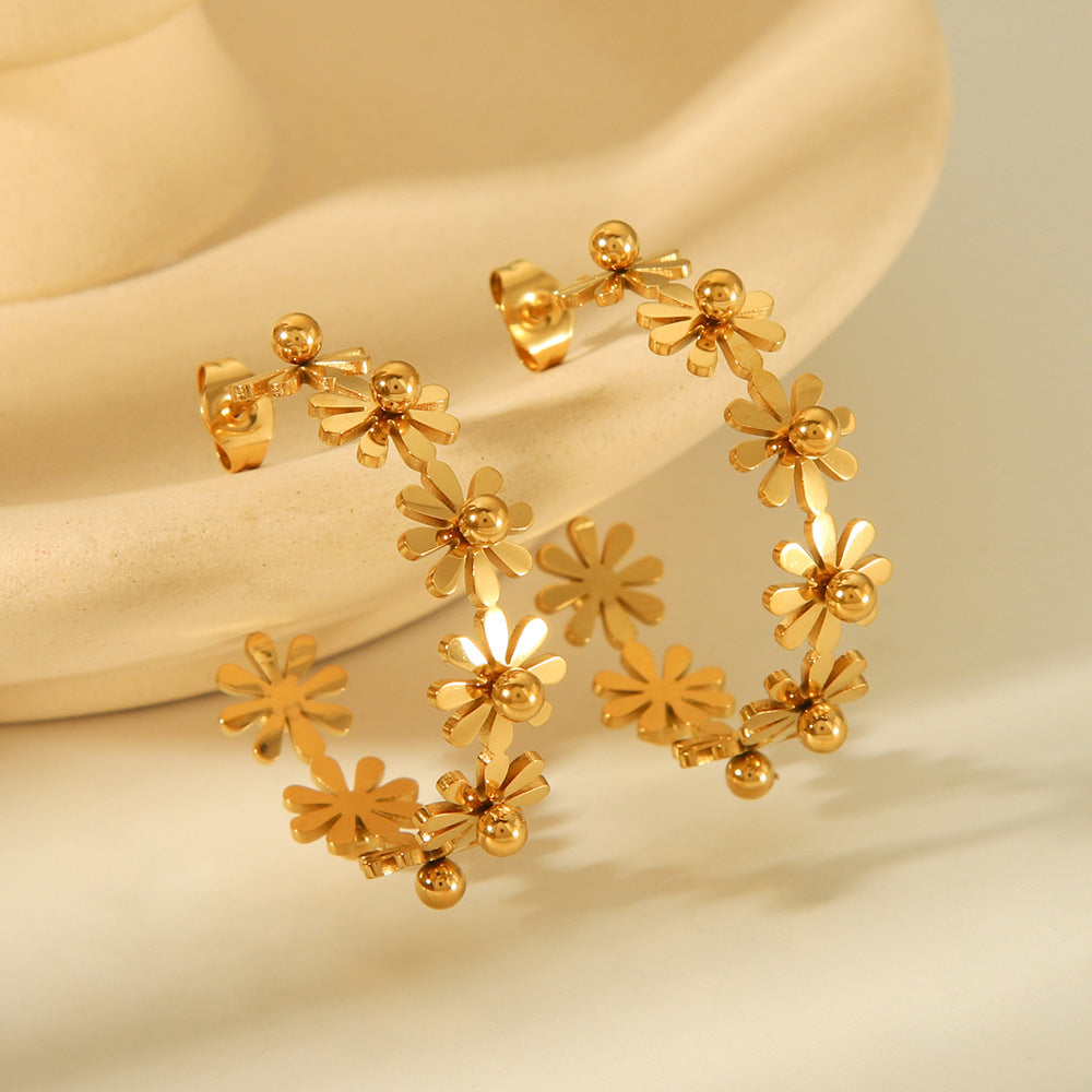 Flower Geometric Stainless Steel Electroplating Earrings