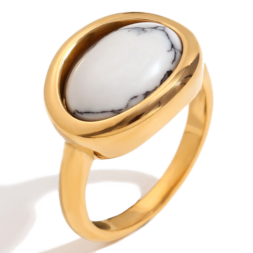 Fashion Niche Retro Personality Hand Jewelry Stainless Steel Plated 18K Gold Simple Natural Stone Gemstone Ring