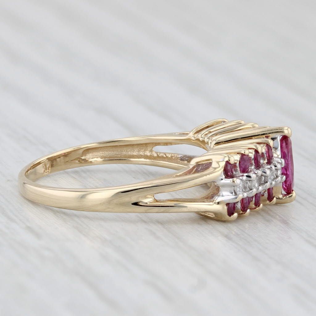 0.64ctw Marquise Ruby Diamond Ring 14k Yellow Gold Size 6.5 Tiered Band