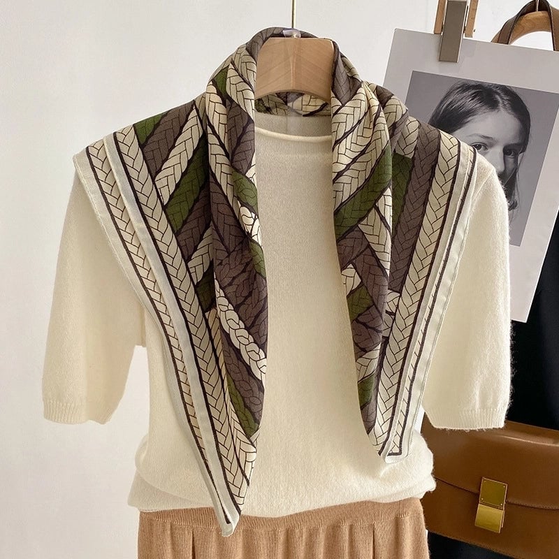 Women's Minimalist Color Block Stripe Polyester Silk Scarf