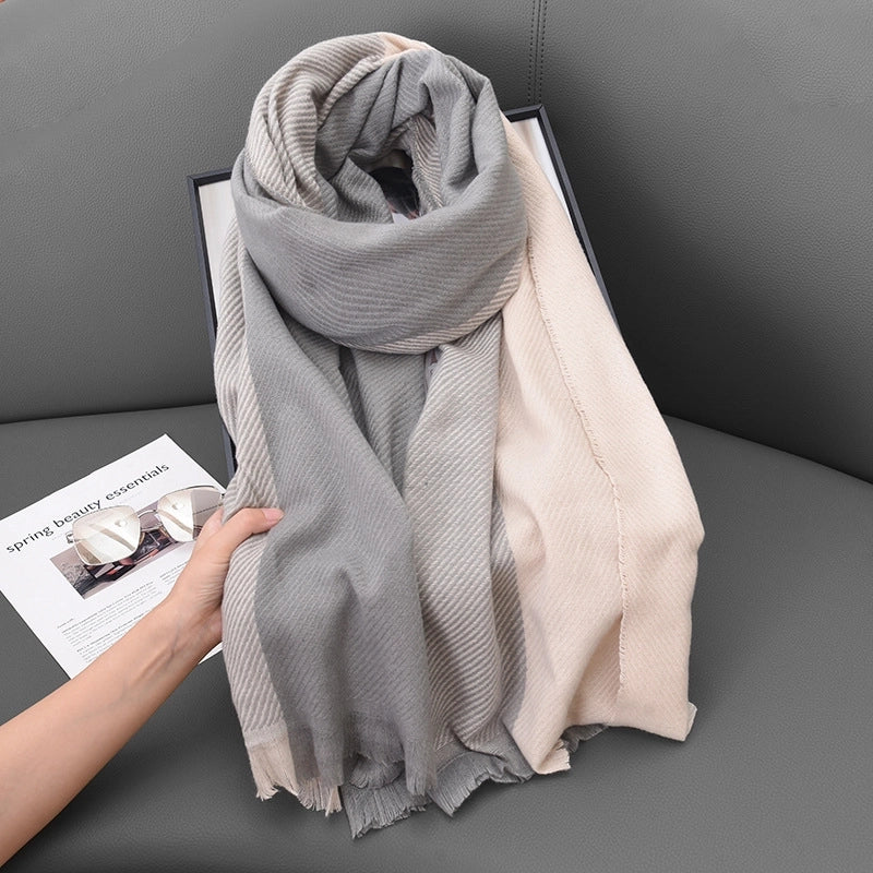 Women's Basic Color Block Polyester Tassel Scarf
