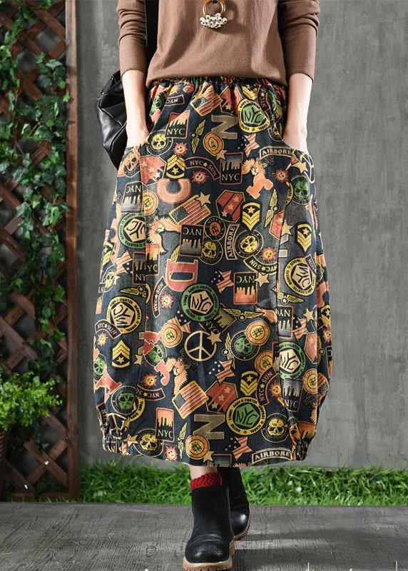 Beautiful Floral Elastic Waist Pockets Denim Skirts