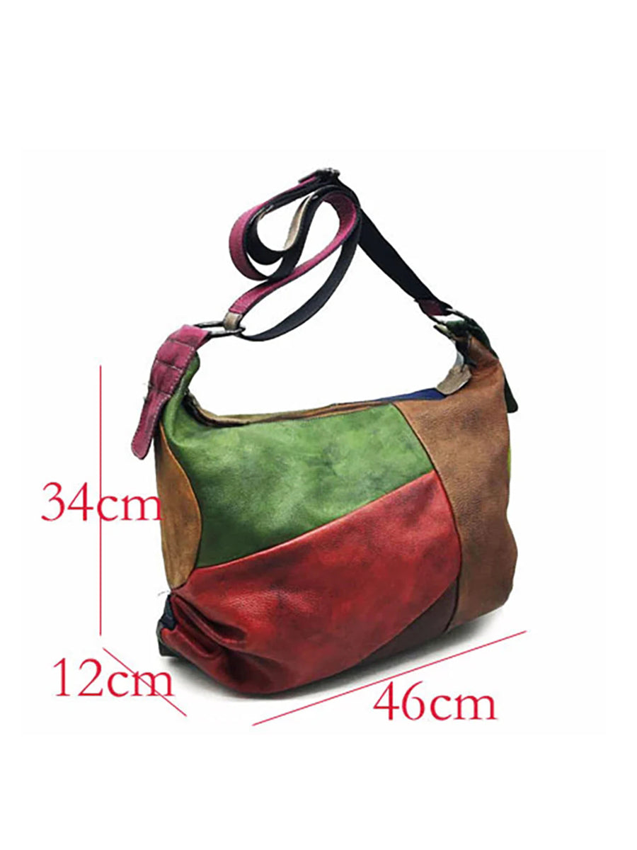 Retro Contrast Color Leather Crossbody Bag
