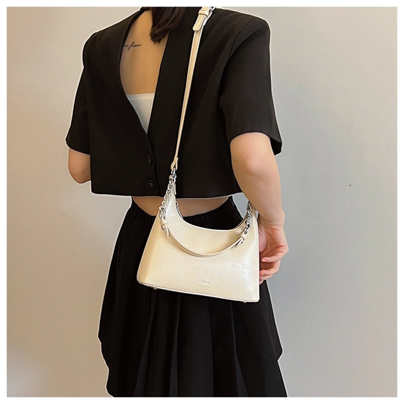 Women's Pu Leather Solid Color Classic Style Sewing Thread Zipper Shoulder Bag