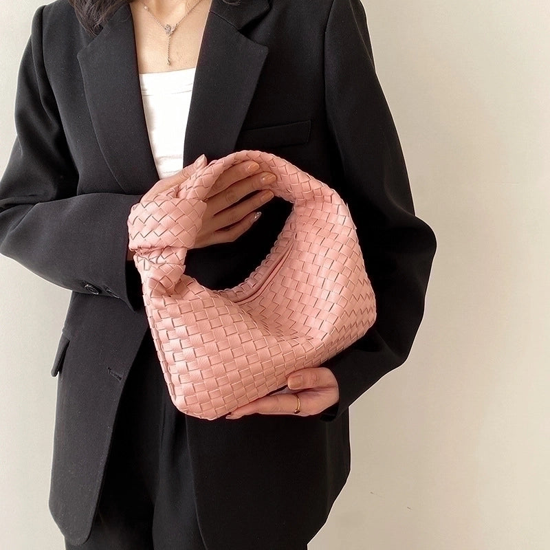 Women's Small Pu Leather Solid Color Classic Style Dumpling Shape Zipper Shoulder Bag
