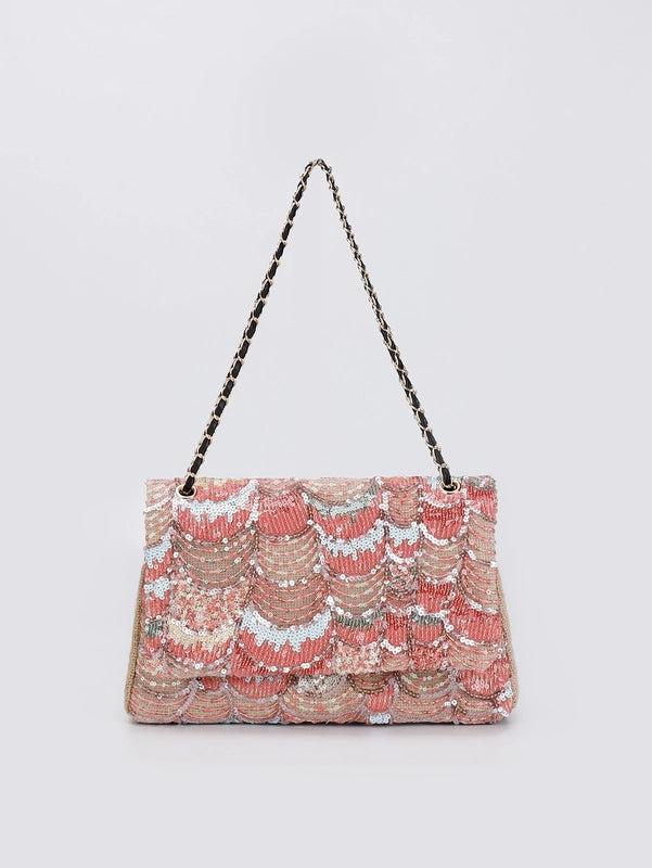10 Pieces Women's Large Hemp Material Flower Elegant Sequins Square Flip Cover Crossbody Bag