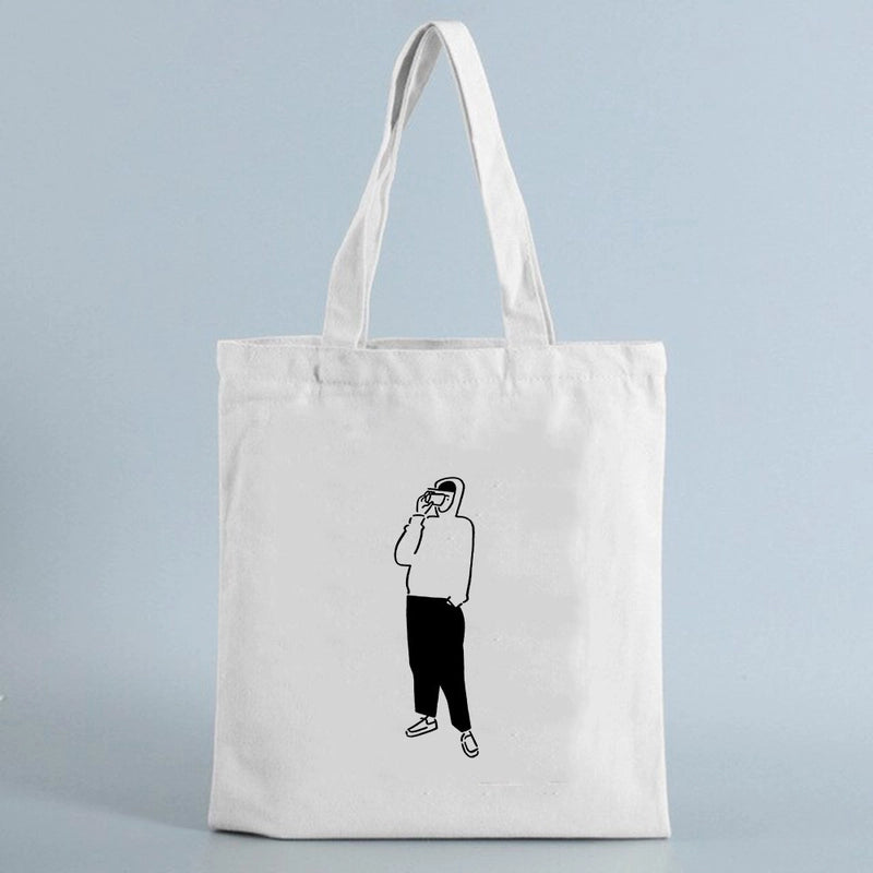Women's Small Canvas Human Elegant Square Open Canvas Bag