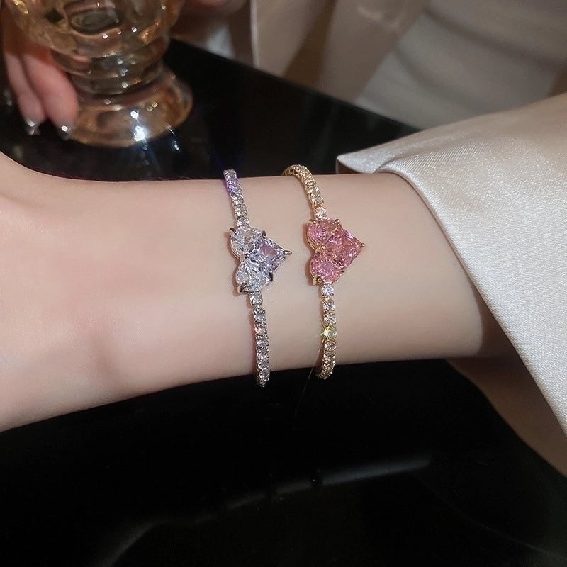 Sweet Heart Shape Bow Knot Key Copper Plating Inlay Zircon Bracelets