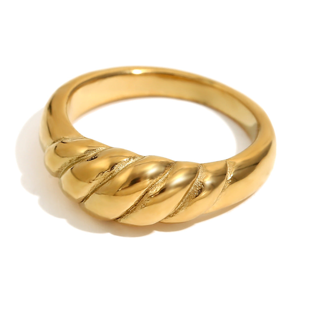 Fashion Retro Personality Bead Chain Jewelry Stainless Steel Plated 18K Gold Middle Thread Ring Female