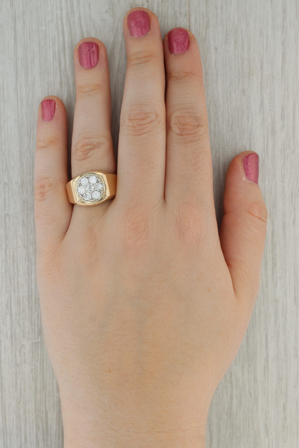 1.25ctw Diamond Cluster Ring 14k Yellow Gold Size 10 Men's Vintage