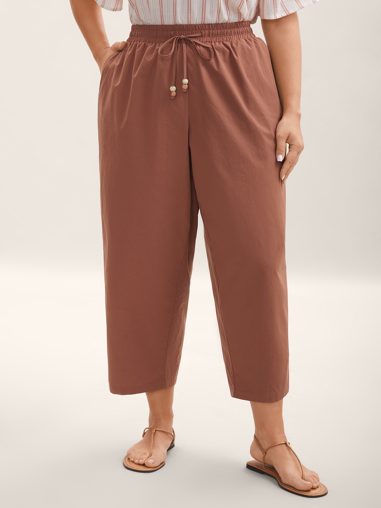 Cotton Drawstring Straight-Leg Pants