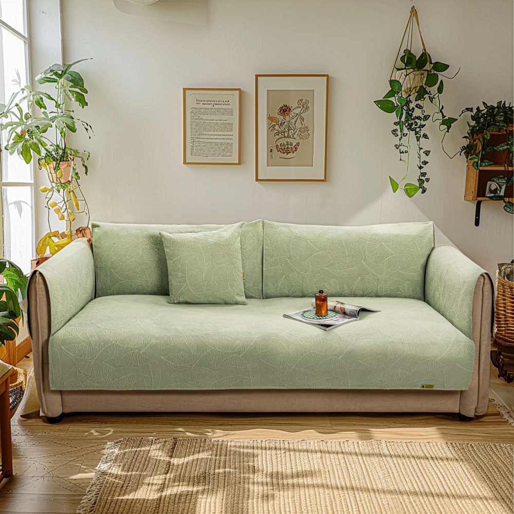 Luxury Solid Color Leaf Textured Jacquard Sofa Protector Couch Cover