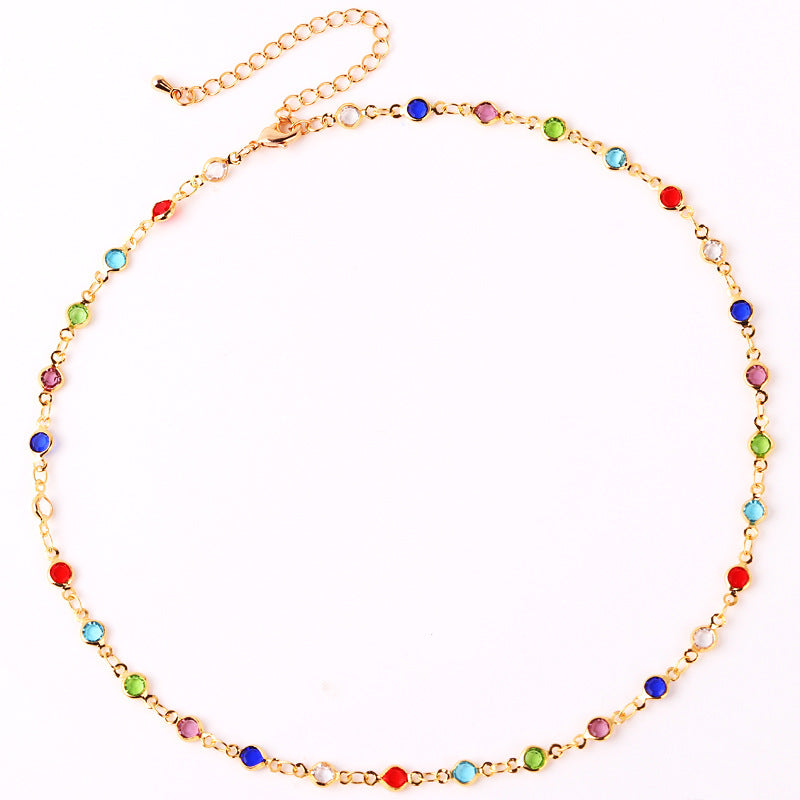 Women Round Geometric Zircon Electroplating Necklaces