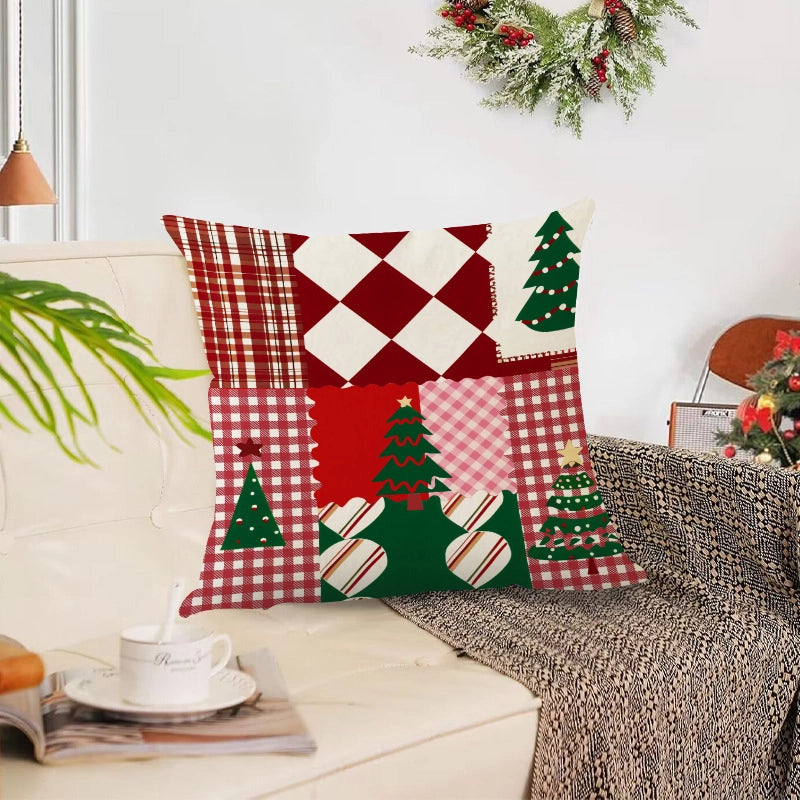 Christmas Classic Style Printing Christmas Tree Heart Shape Linen Pillow Cases Couch & Sofa Decor