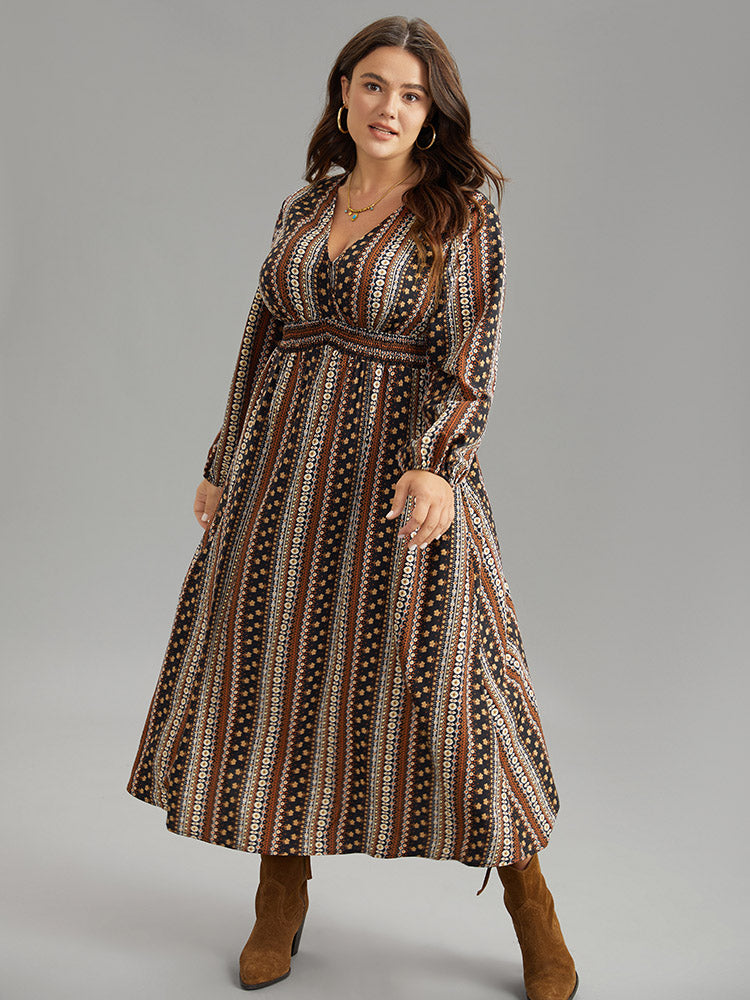 Bandana Print Wrap Shirred Dress