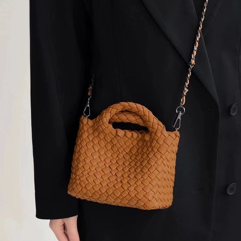 Women's Small Pu Leather Solid Color Streetwear Weave Square Open Crossbody Bag