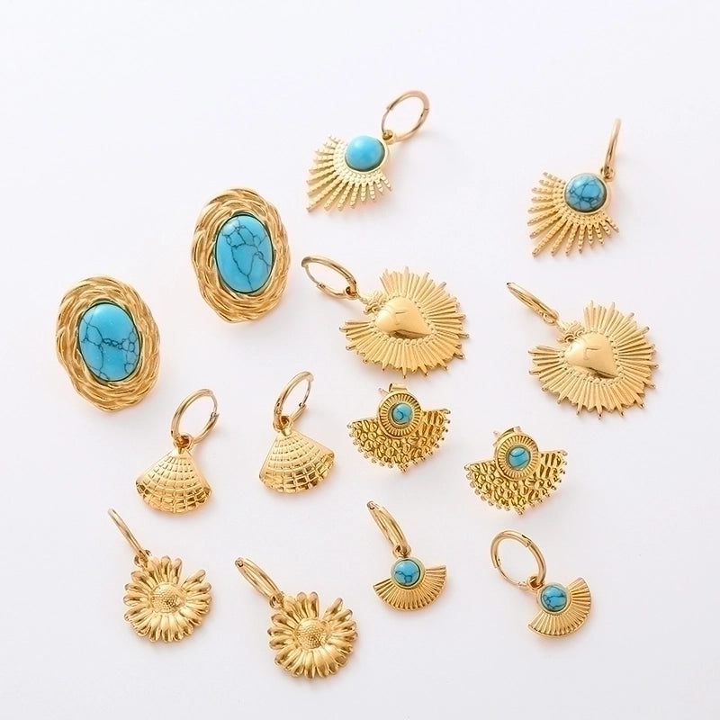 1 Pair Commute Solid Color Plating Inlay 304 Stainless Steel Turquoise 18K Gold Plated Earrings Ear Studs