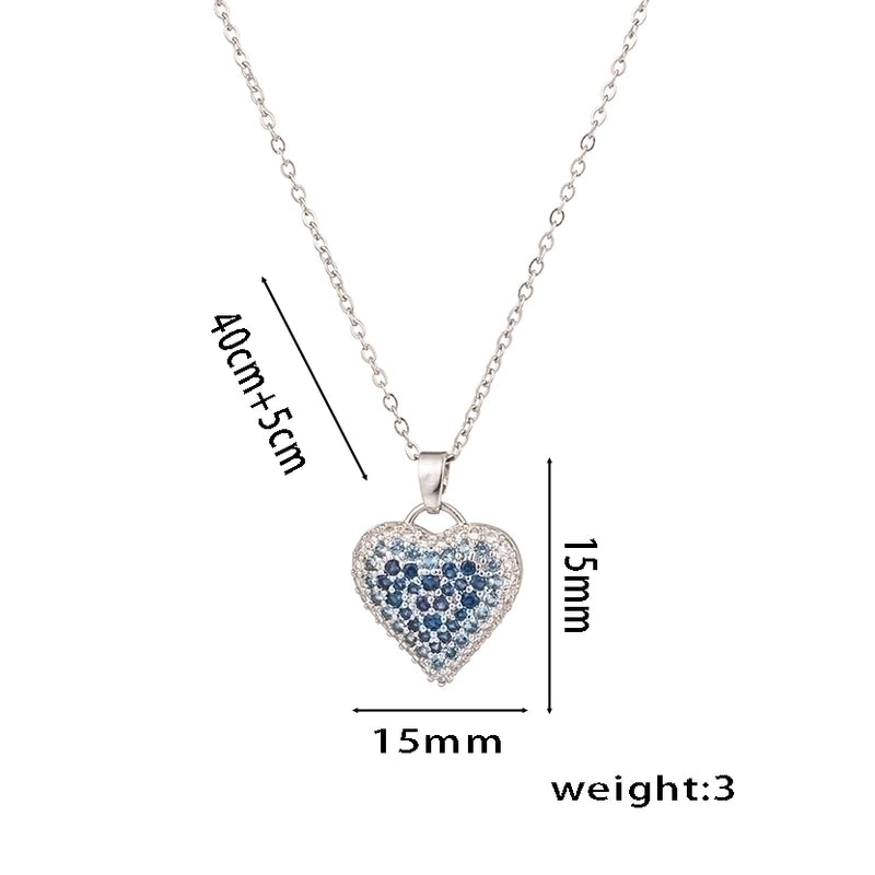 Sweet Solid Color Titanium Steel Zircon 18K Gold Plated Inlay Pendant Necklace