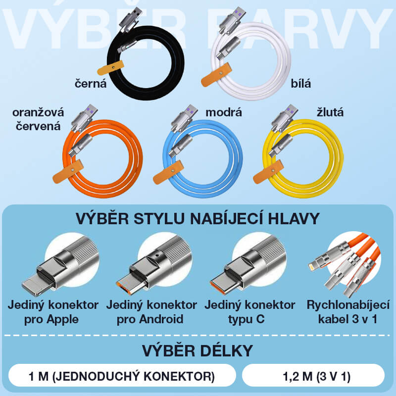 Kabel szybkiego ładowania 120 W 3 w 1 ze wzmocnionym rdzeniem ze stopu miedzi