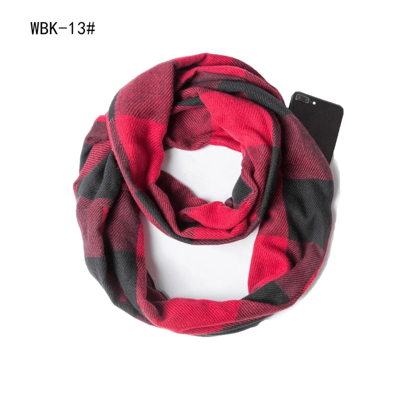 Hot Autumn And Winter New Scarf Men And Women Couple Thickened Pullover Plaid Zipper Pocket Scarf