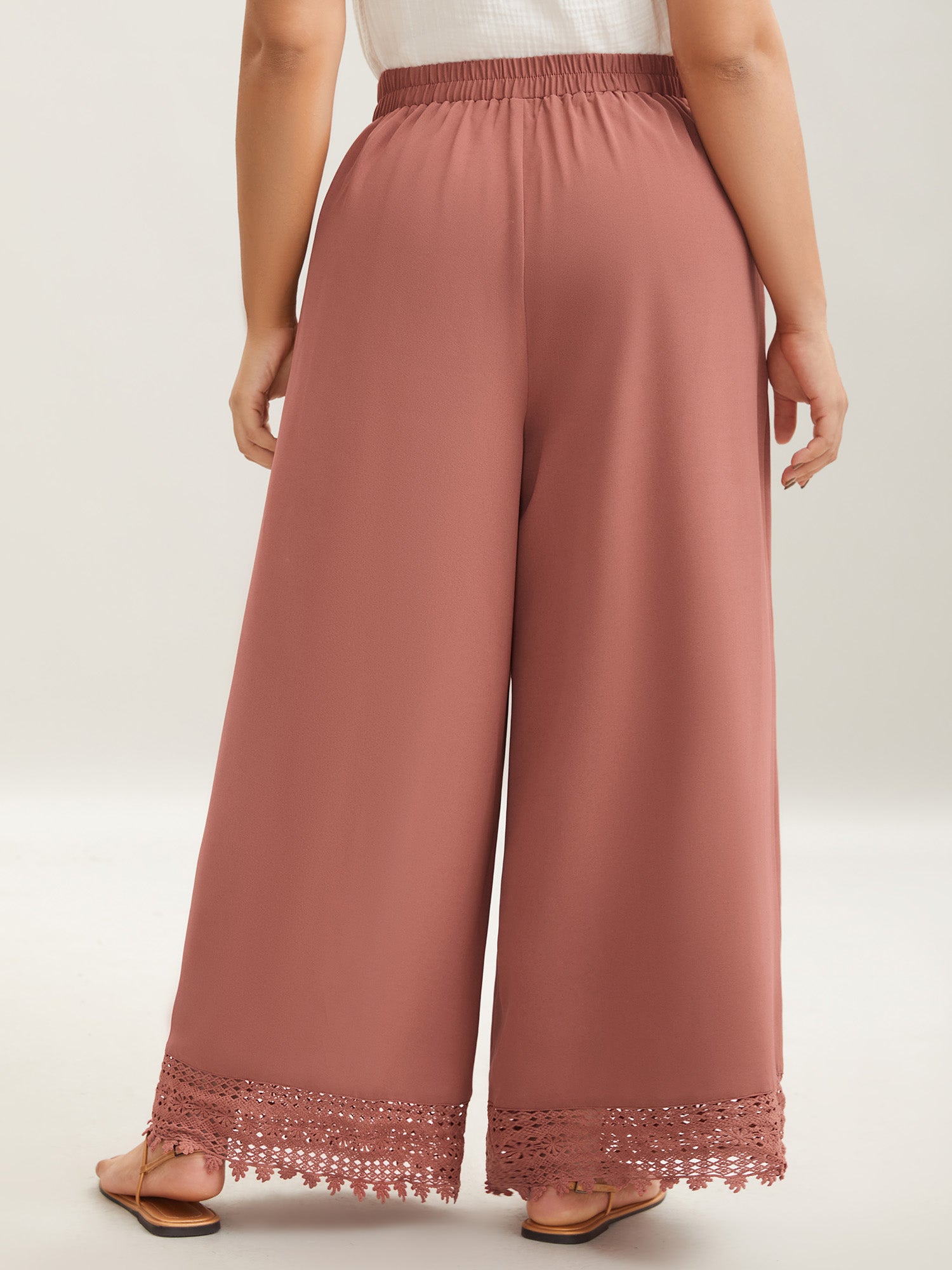 Lace Hem Wide-Leg Pocket Pants
