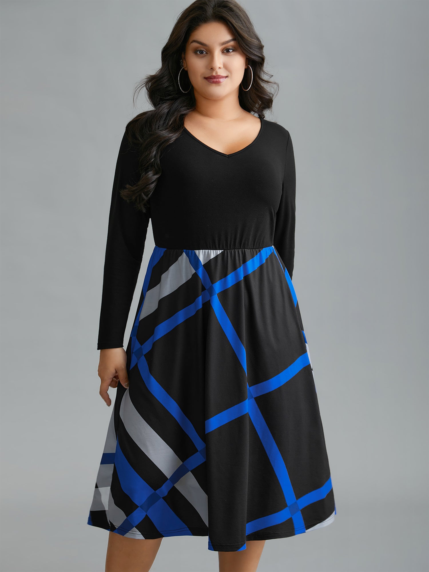 Crew Neck Colorblock Contrast Striped Pocket Dress