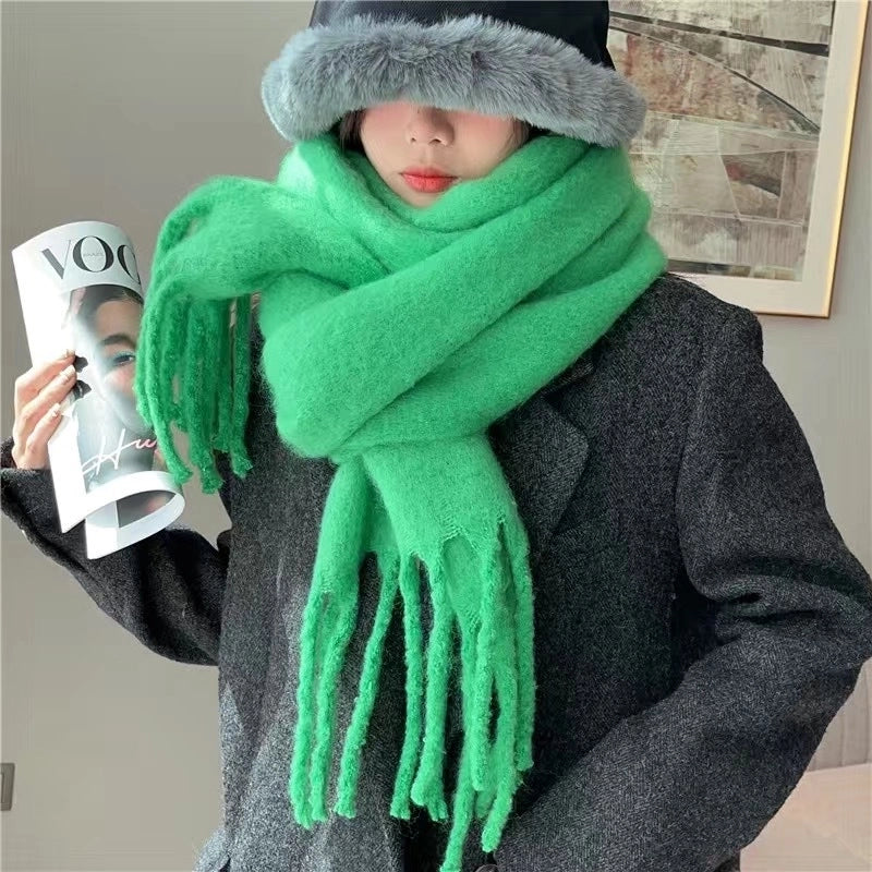 Women's Scarf Winter Solid Color Mohair Thickened New High-grade White Lazy Shawl Scarf Warm Fashion