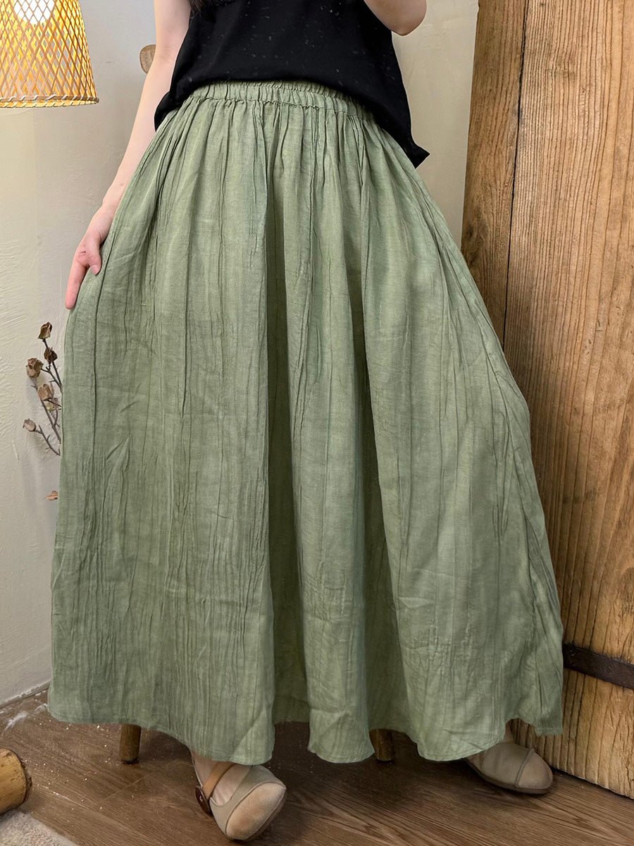 Women Summer Vintage Pure Color Ramie Skirt