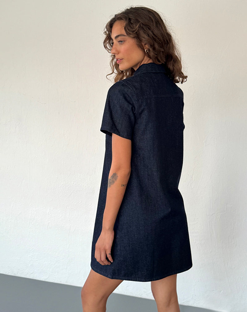 Reiga Smock Mini Dress in Denim Indigo