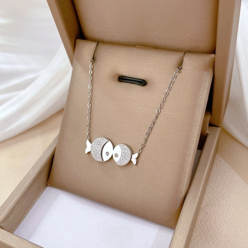 Minimalist Circle Letter Butterfly Titanium Steel Plating Inlay Rhinestones Necklace
