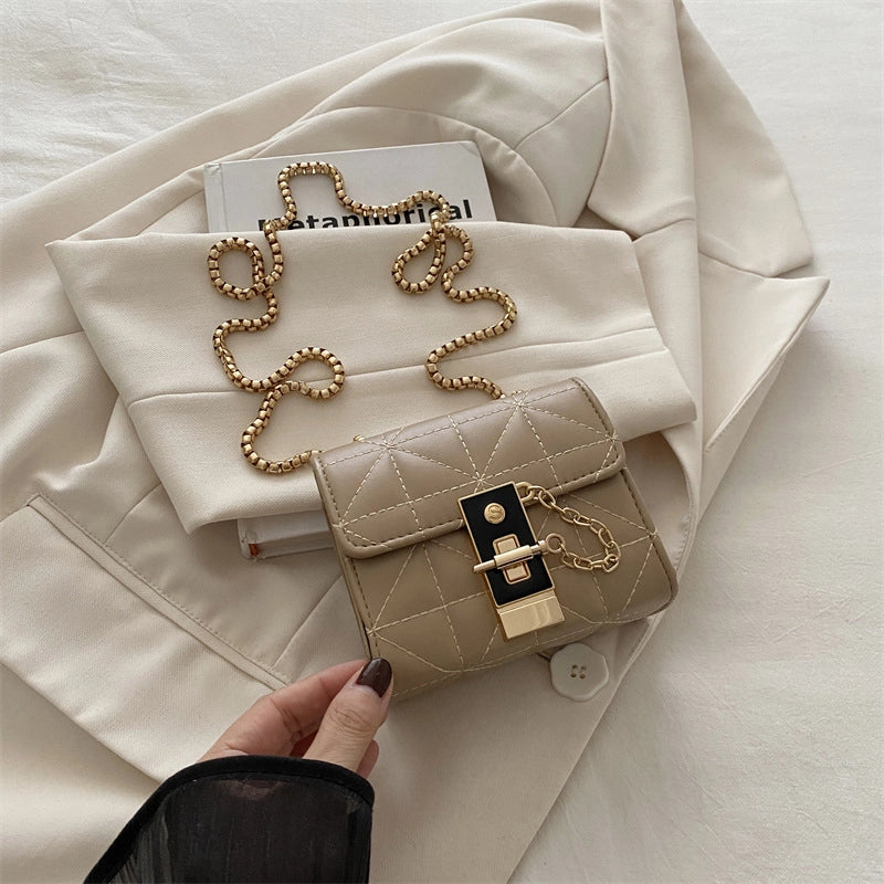 Women's Pu Leather Solid Color Basic Lock Square Lock Clasp Shoulder Bag Crossbody Bag Square Bag