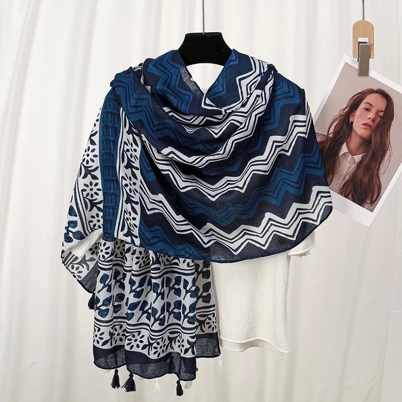 Women'S Bohemian Geometric Cotton And Linen Scarf
