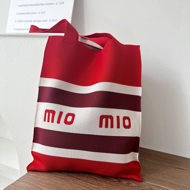 Niche Design Cute Panda Knitted Shoulder Bag Women's Versatile Large Capacity Shopping Commuter Tote Bag Women's Bag