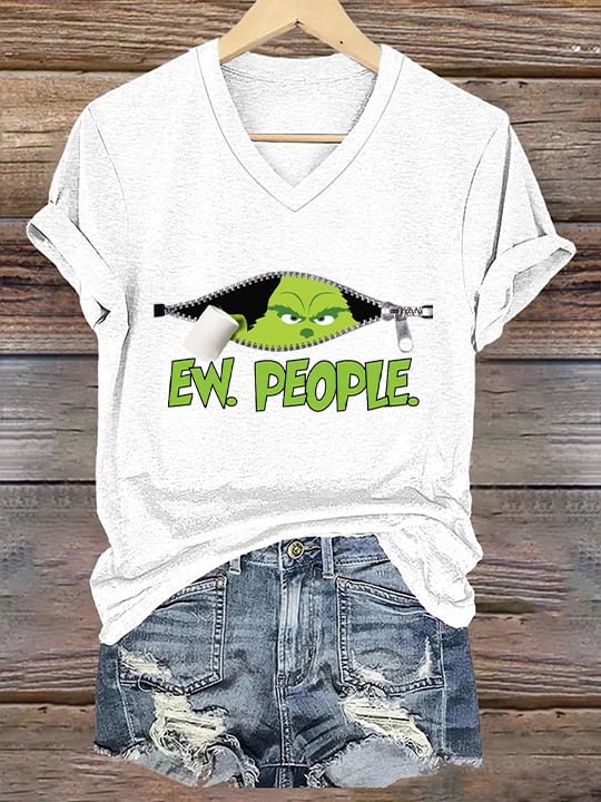 Women's Ew People Christmas Print T-Shirt