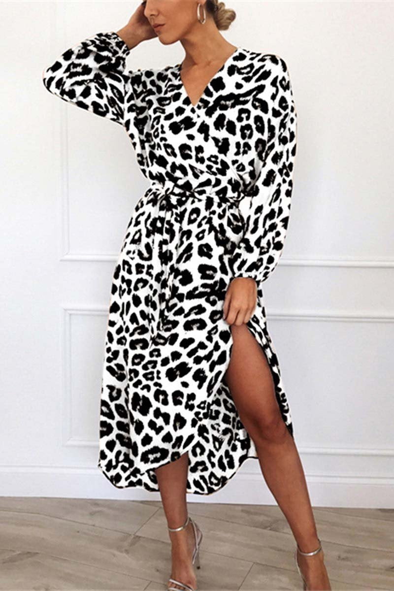 Florcoo V Neck Sexy Leopard Dress4 colors