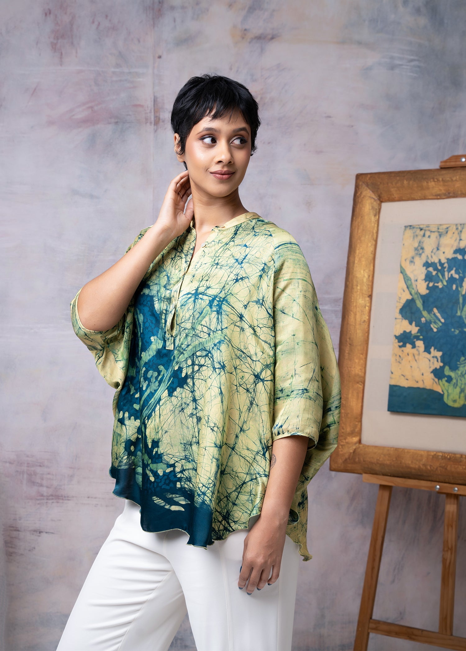 Van Gogh Irises Painting Abstract Batik Kaftan Top