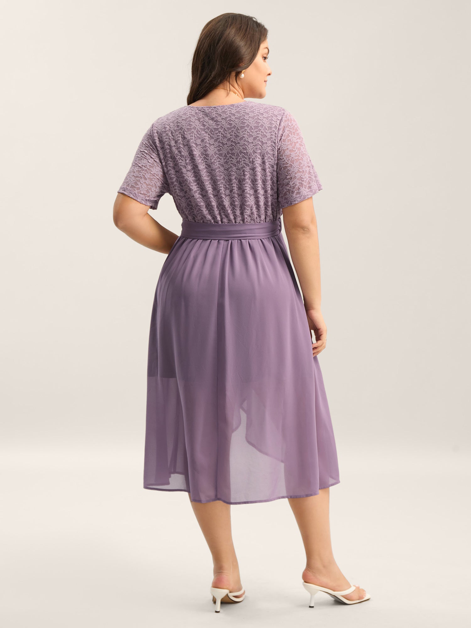 Lace Sheer Stretchy Waist Tie Midi Dress
