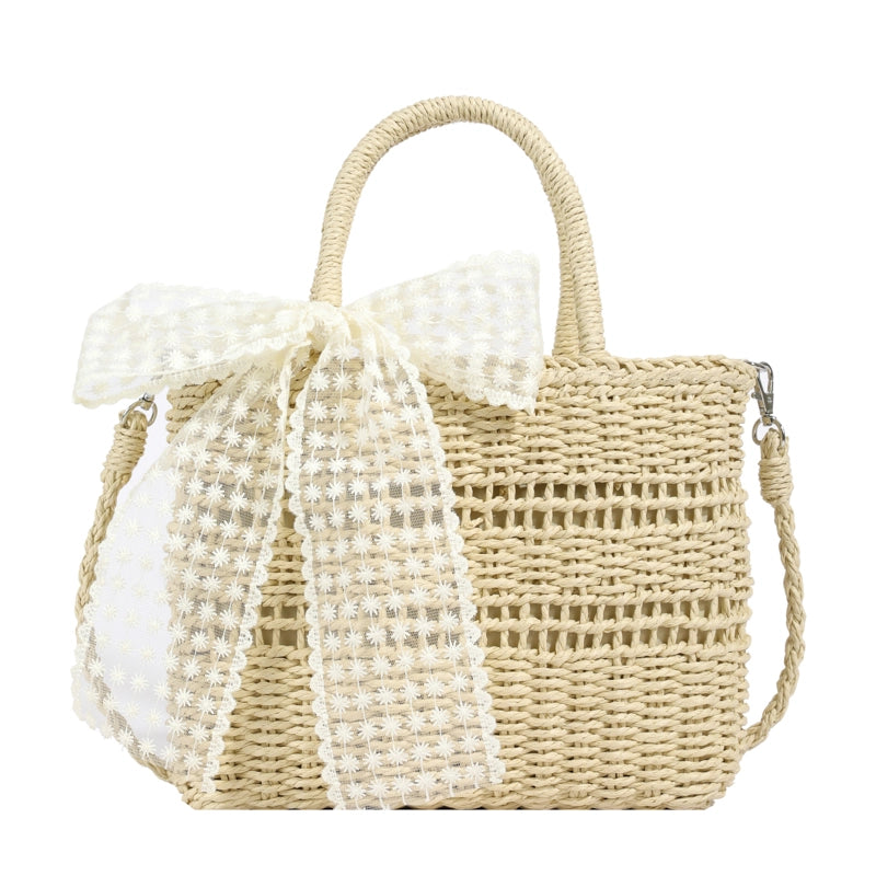 Women's Straw Bow Knot Vacation String Handbag