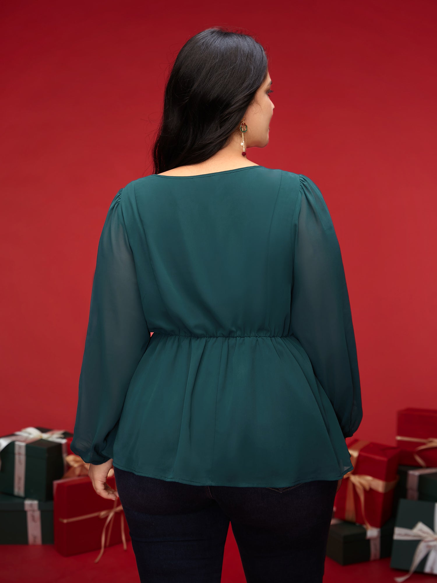Puff Sleeves Front Placket Chiffon Blouse
