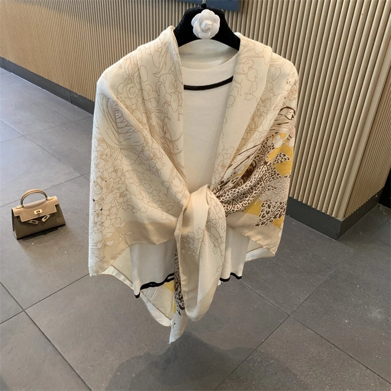 Women's Vintage Style Leaves Polyester Printing Shawl