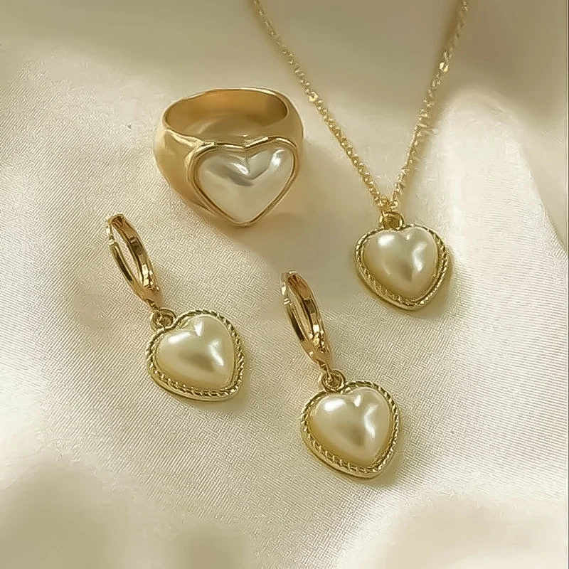 Jewelry Creative French Pearl Heart Love Necklace Set 4PCS/SET fashion jewelry jewelry sets