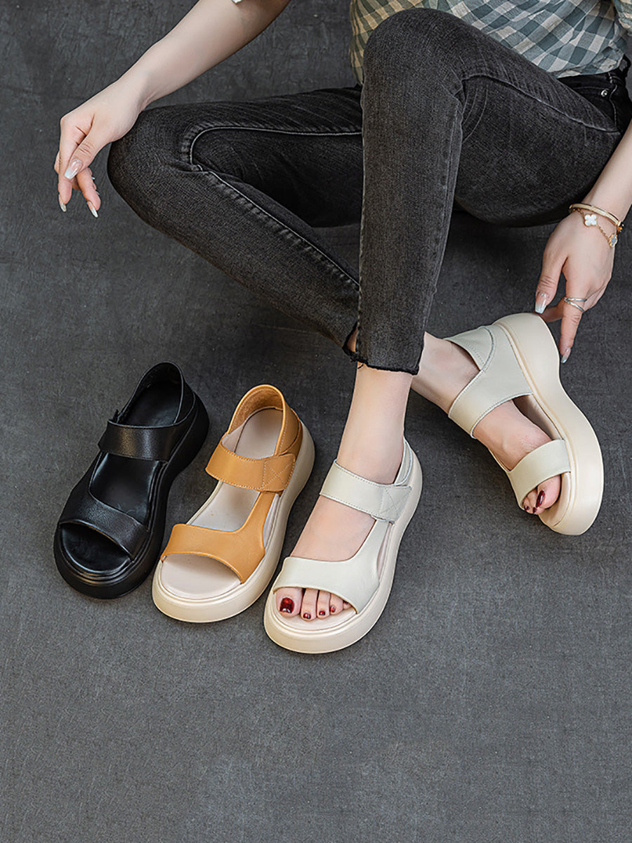 Women Summer Casual Genuine Leather Platform Sandals